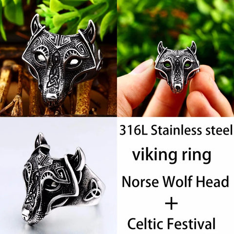 Norse Viking Wolf Ring aus Silber mit verzierten Details für Männer