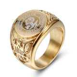 Goldfarbener Herren-Siegelring aus Edelstahl mit Adler-Emblem und Gravur - Siegelring-shop