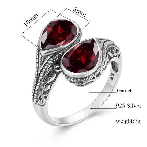 925er Sterlingsilber Vintage Ring mit 2 synthetischen Rubinen
