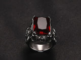 Gothic-Ring mit roten synthetischen Rubinen aus Titan und Edelstah