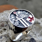 Herren-Siegelring aus Edelstahl mit Templerkreuz und Ritterschild in Silberoptik - Siegelring-shop