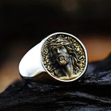 Kreuz-Ring mit Jesus-Motiv Edelstahl mit antikem Finish exklusives Design für Männer