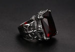 Gothic-Ring mit roten synthetischen Rubinen aus Titan und Edelstah