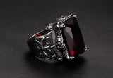 Gothic-Ring mit roten synthetischen Rubinen aus Titan und Edelstah