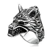 Retro Wolf Head Dominierender Viking Herrenring aus Silber mit detailli