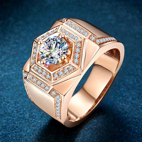 # Eleganter Signetring aus 925 Sterling Silber mit D Color Moissanit und funkelnden Zirkonia in Roségold-Optik