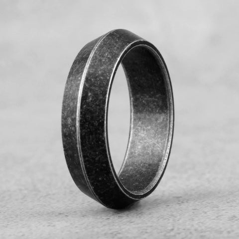 Retro Old Black Stainless Steel Men's Ring with Engraving "NEVER GIVE UP