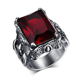 Gothic-Ring mit roten synthetischen Rubinen aus Titan und Edelstah