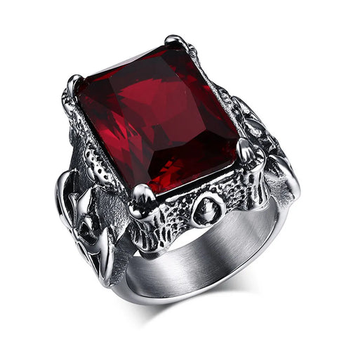 Gothic-Ring mit roten synthetischen Rubinen aus Titan und Edelstah