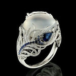 925 Sterling Silber Ring mit blauer Zirkonia und edlem Strassemblem