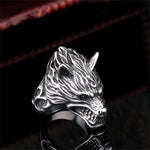 Retro Wolf Head Dominierender Viking Herrenring aus Silber mit detailli