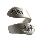 925er Sterling Silber Ring mit Berg- und Baum-Engravierung im einfachen Stil