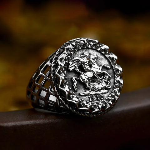 St.George Herrenring aus Edelstahl mit hohlem Design