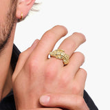 **H1: Handmade, gold-plated ring with crocodile design and black zirconia in 925 sterling silver**