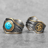 Herrenring mit Türkis-Gemstone 316L Edelstahl und goldfarbener Verzierun