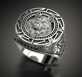 Siegelring aus 925 Sterling Silber mit Wolf-Totem und keltischem Muster - Siegelring-shop