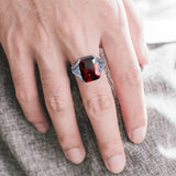 Ring aus 925 Sterling Silber mit synthetischem Rubin rechteckig