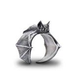 Herren-Fledermausring in Schwarz, Verstellbarer Gothic-Stil, Punk-Schmuck - Siegelring-shop