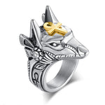 Edelstahl Herrenring mit Anubis-Motiv und goldenem - Siegelring-shop