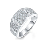 Diamantierter Herrenring aus 925er Sterling Silber mit geometrischem Design und Glitz