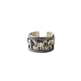 Retro Elefanten Breiter Ring für Männer aus Silber mit einzigartiger Gravur