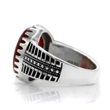 Men's ring made of S925 silver with classic vintage style and synthetic red