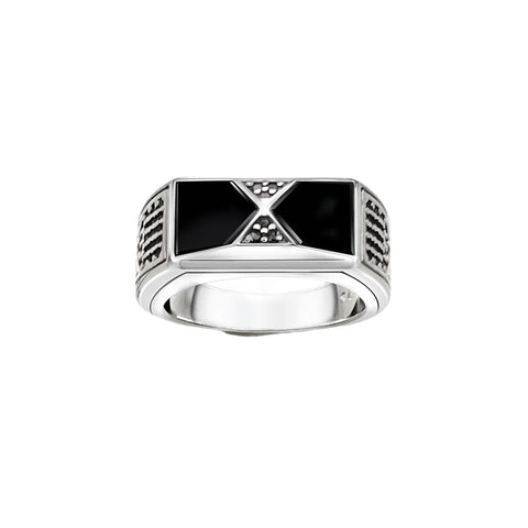 Schwarzer Pyramid Signet-Ring aus 925er Sterlingsilber