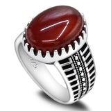 Men's ring made of S925 silver with classic vintage style and synthetic red
