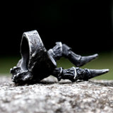 Edelstahl Skull Ring für Männer mit Hörnern Schwarz