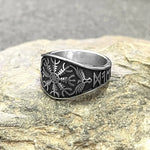 Herrenring im Wikingerstil mit Vegvisir Motiv aus Edelstahl in Vintage Schwarz - Siegelring-shop