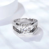 Herrenring mit Moissanit in 925 Sterling Silber und Weißgold vergoldet