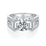 Herrenring mit Moissanit in 925 Sterling Silber und Weißgold vergoldet