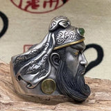 Retro Chinese style men's ring with figure pattern of war hero Guan Yu