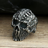 Schwarz-Silberner Teufelskopf-Ring aus Edelstahl steampunk Skull Ring