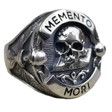 Memento Mori Skull Signetring aus Silber mit eingraviertem Emblem und schwarze - Siegelring-shop