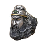 Retro Chinese style men's ring with figure pattern of war hero Guan Yu