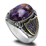Manner ring aus 925er Silber mit lila Turquoise und Goldakzente