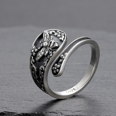 Bienenspoon-Ring aus 925 Sterling Silber mit antikem Desig