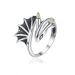 Adjustierbarer 925 Sterling Silber Drachenring mit Goldakzenten - Siegelring-shop