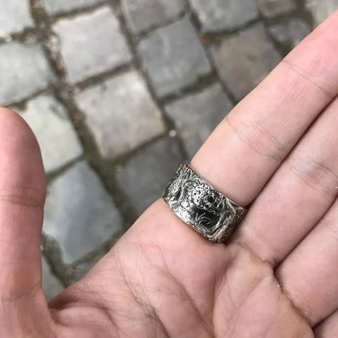 Silberschmuck Wolf Rings Punk Stil detaillierte Tierkopfgravu