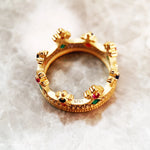 Königsring mit Krone in Gold  925 Sterling Silber bunten Edelsteinen