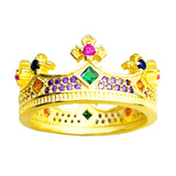 Königsring mit Krone in Gold  925 Sterling Silber bunten Edelsteinen