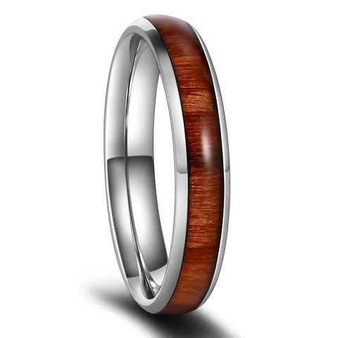 Wedding BandHerren Frauen 4mm 6mm 8mm Edelstahl Echtes Braun Koa Holz - Siegelring-shop