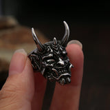 Gothic Skull-Ring aus Edelstahl mit Maske und Hörnern