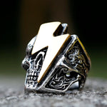 Edelstahl Ring mit Blitz-Stil und Skull-Design für Männer