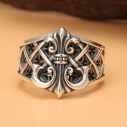 Handmade men's ring made of silver with an ornate anchor motif
