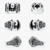 Silber Skull Ring aus 316L Edelstahl mit aufwendigem Rune-Skelett-Design