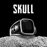Skull Ring mit schwarzem Stein aus Edelstahl Vintage Gothic Punk Stil