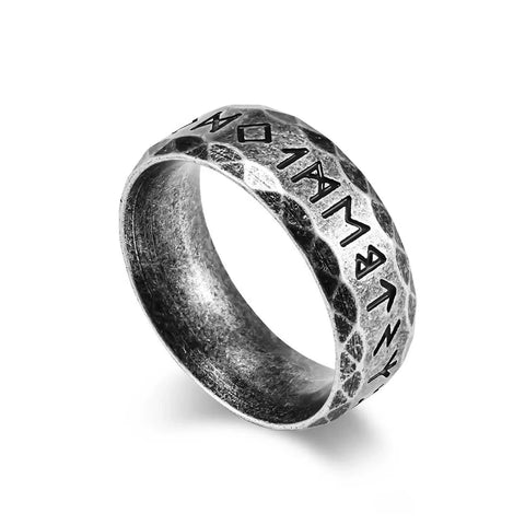 Edelstahlring im Vintage-Stil mit Runen-Inschrift – Antik-Silber Finish für Herren - Siegelring-shop