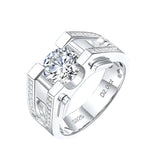 Herrenring mit Moissanit in 925 Sterling Silber und Weißgold vergoldet